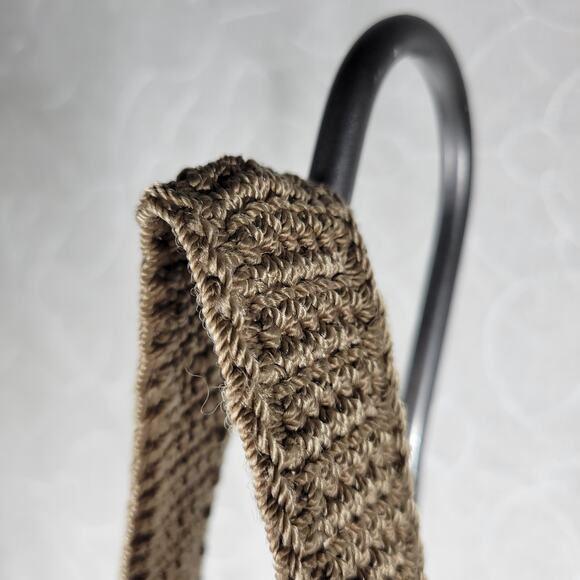 Vintage Sak Crochet Shoulder Bag 10" Dark Tan Nylon Ladies Handbag Pockets - Picture 3 of 16